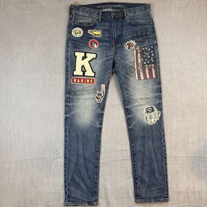American Eagle Keith Haring Patchwork Distressed Mens 33x32 (36x32) Slim Jeans